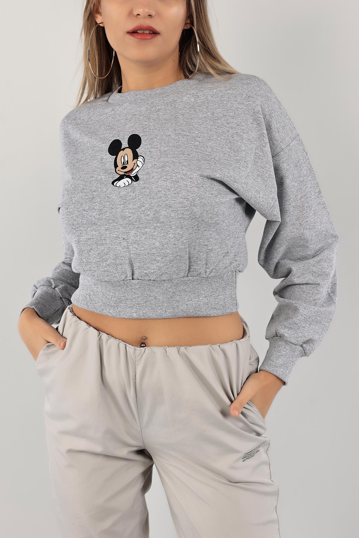 Gri Nakışlı İki İp Sweat 132765