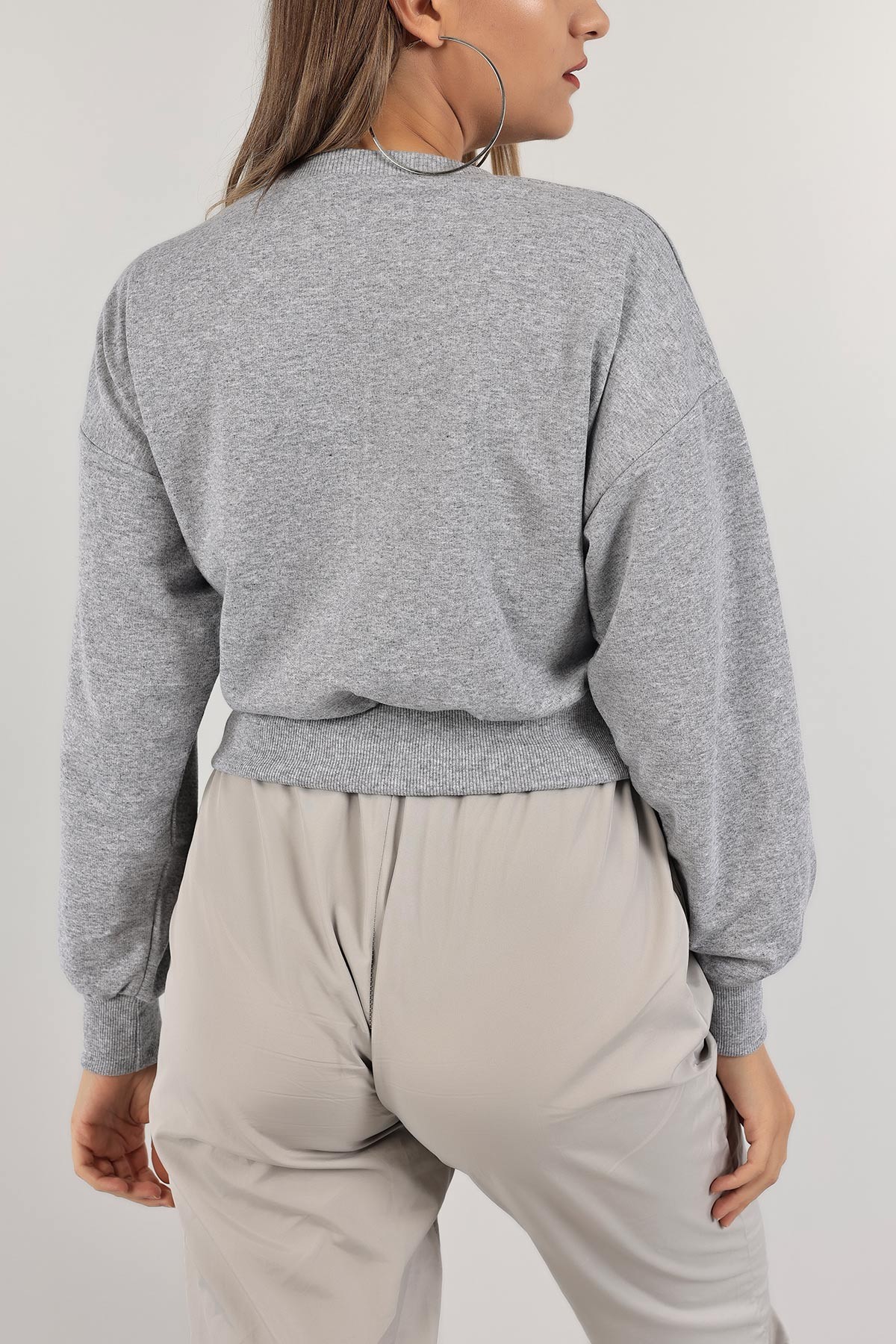 Gri Nakışlı İki İp Sweat 132765