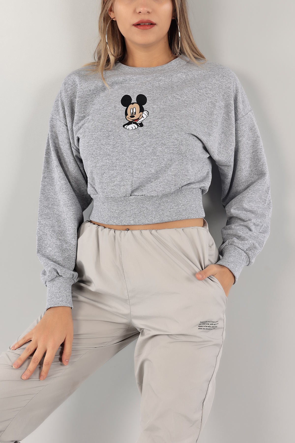 Gri Nakışlı İki İp Sweat 132765