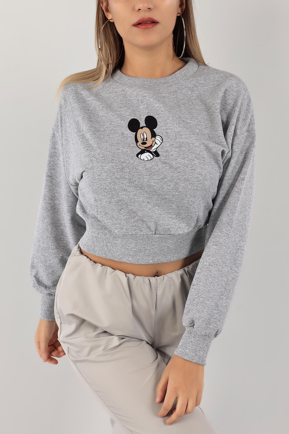 Gri Nakışlı İki İp Sweat 132765