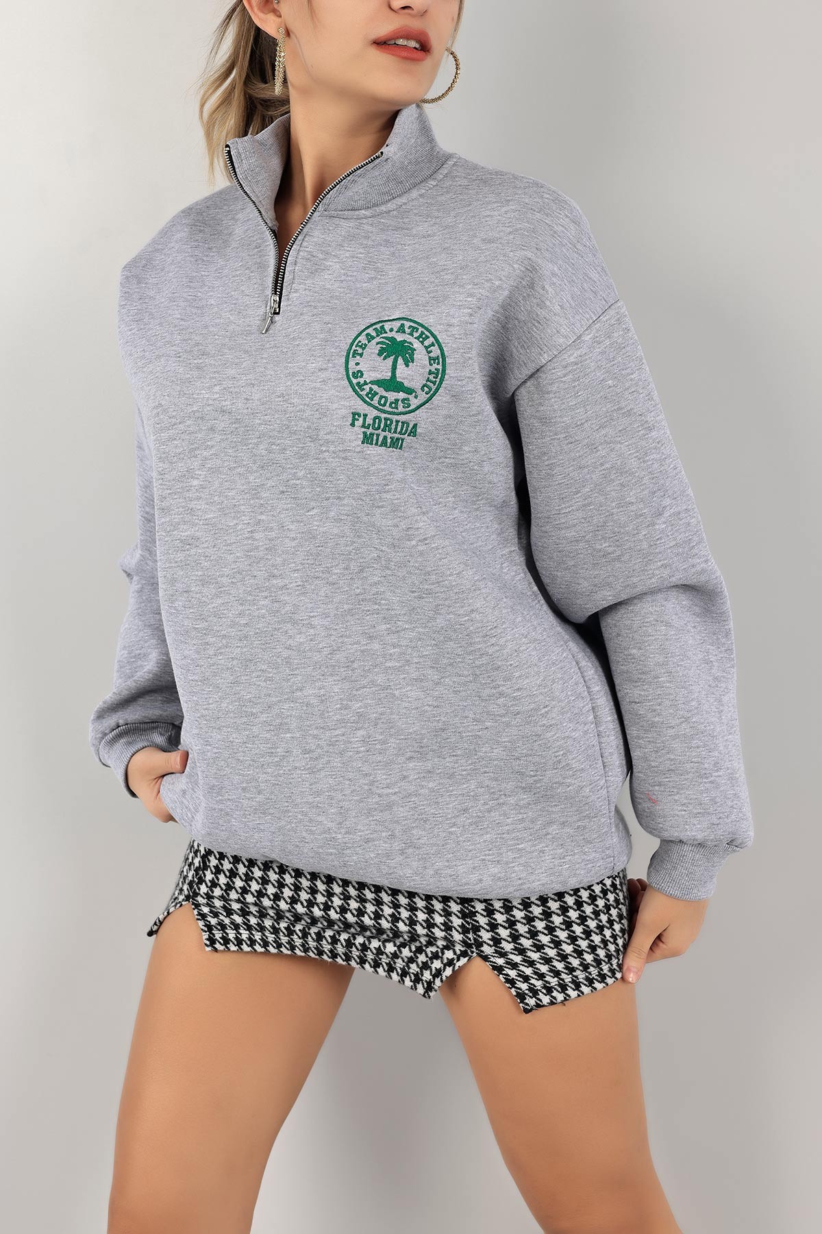 Gri Nakışlı Salaş Sweat 142973