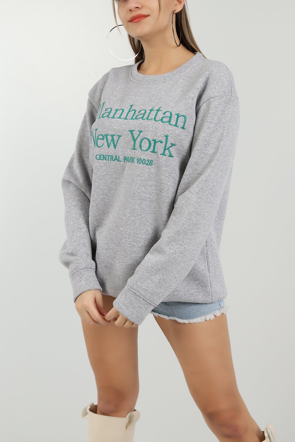 Gri Nakışlı Şardonlu Bayan Sweat 149187