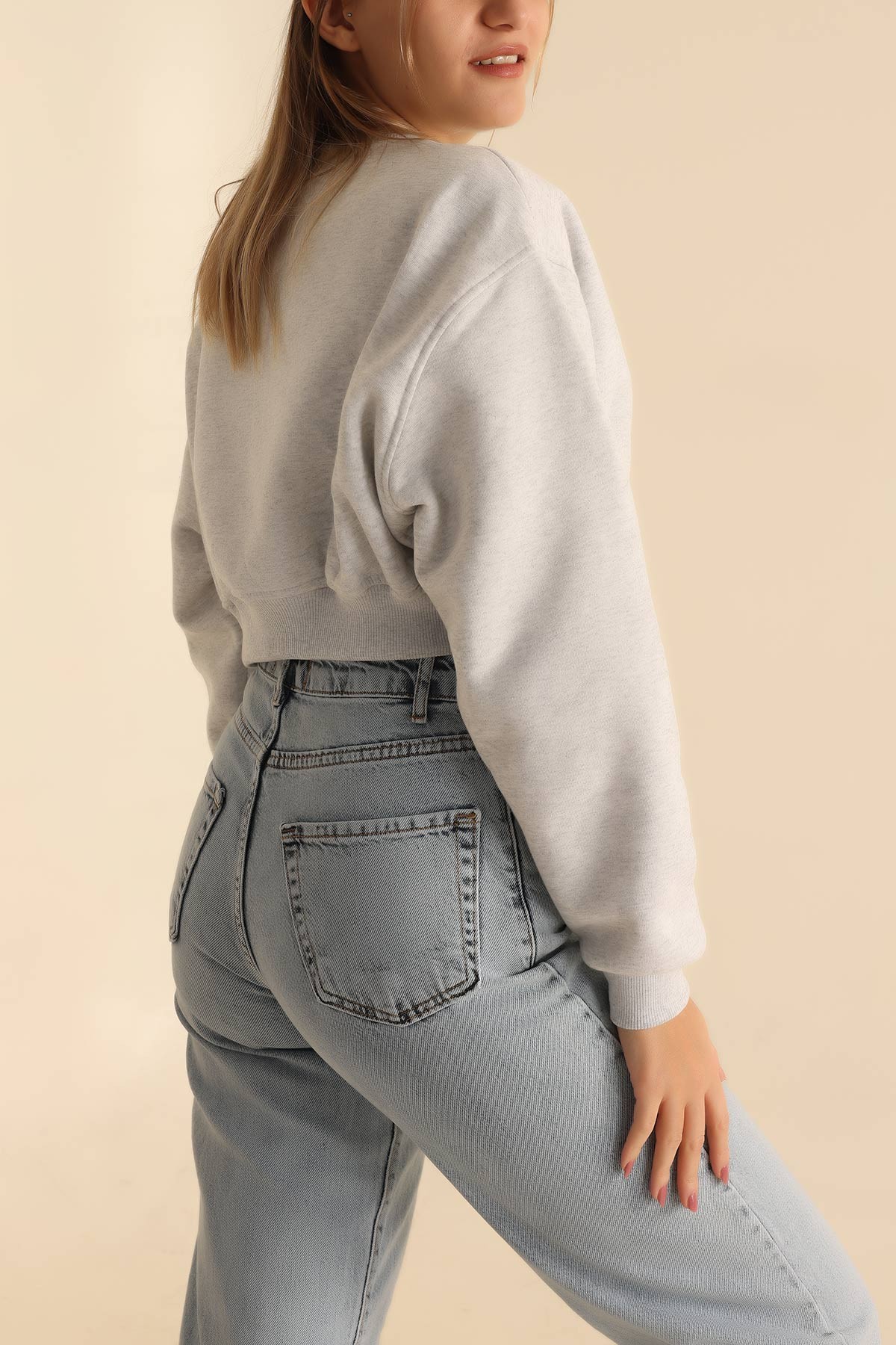 Gri Nakışlı Şardonlu Bayan Sweat 216653