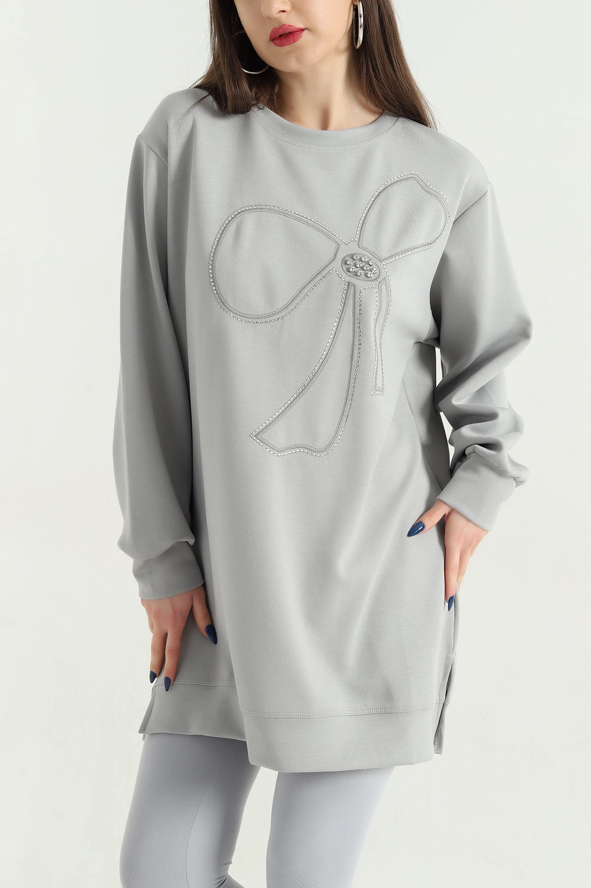 Gri Nakışlı Taş Detaylı Oysho Kumaş Tunik 337863