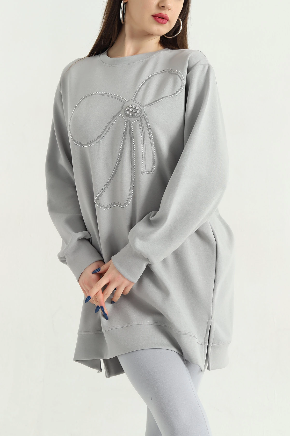 Gri Nakışlı Taş Detaylı Oysho Kumaş Tunik 337863