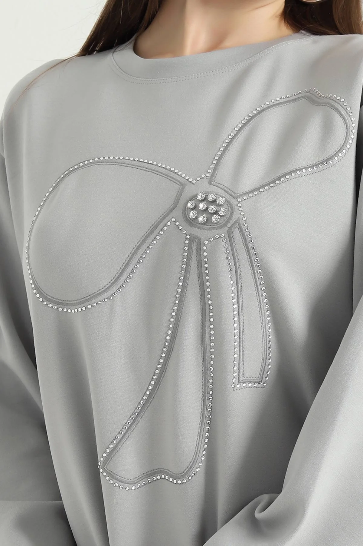 Gri Nakışlı Taş Detaylı Oysho Kumaş Tunik 337863
