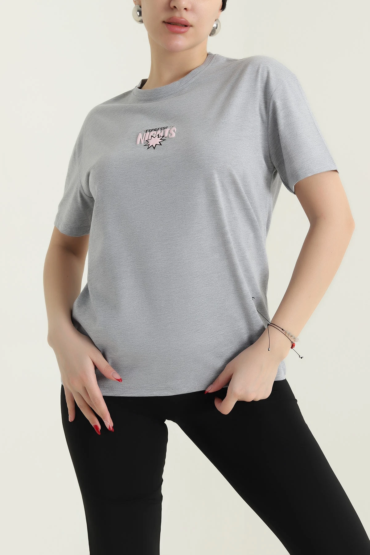 Gri Ön Arka Baskılı Kadın Tişört 435152