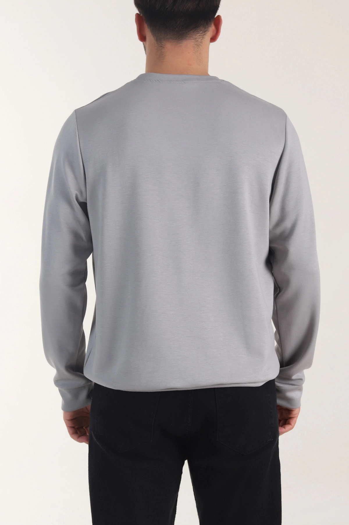 Gri Osyho Kumaş Bisiklet Yaka Erkek Sweatshirt 407680