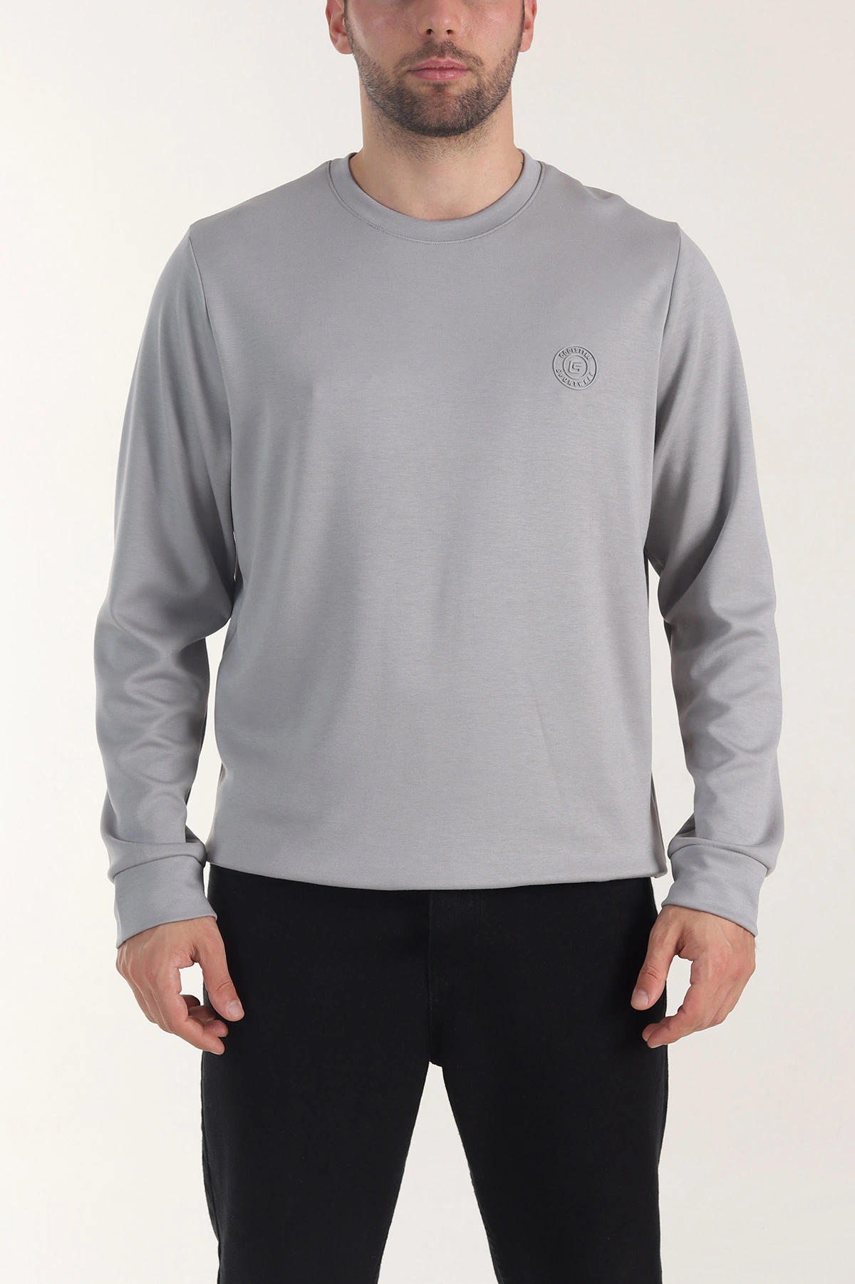 Gri Osyho Kumaş Bisiklet Yaka Erkek Sweatshirt 407680