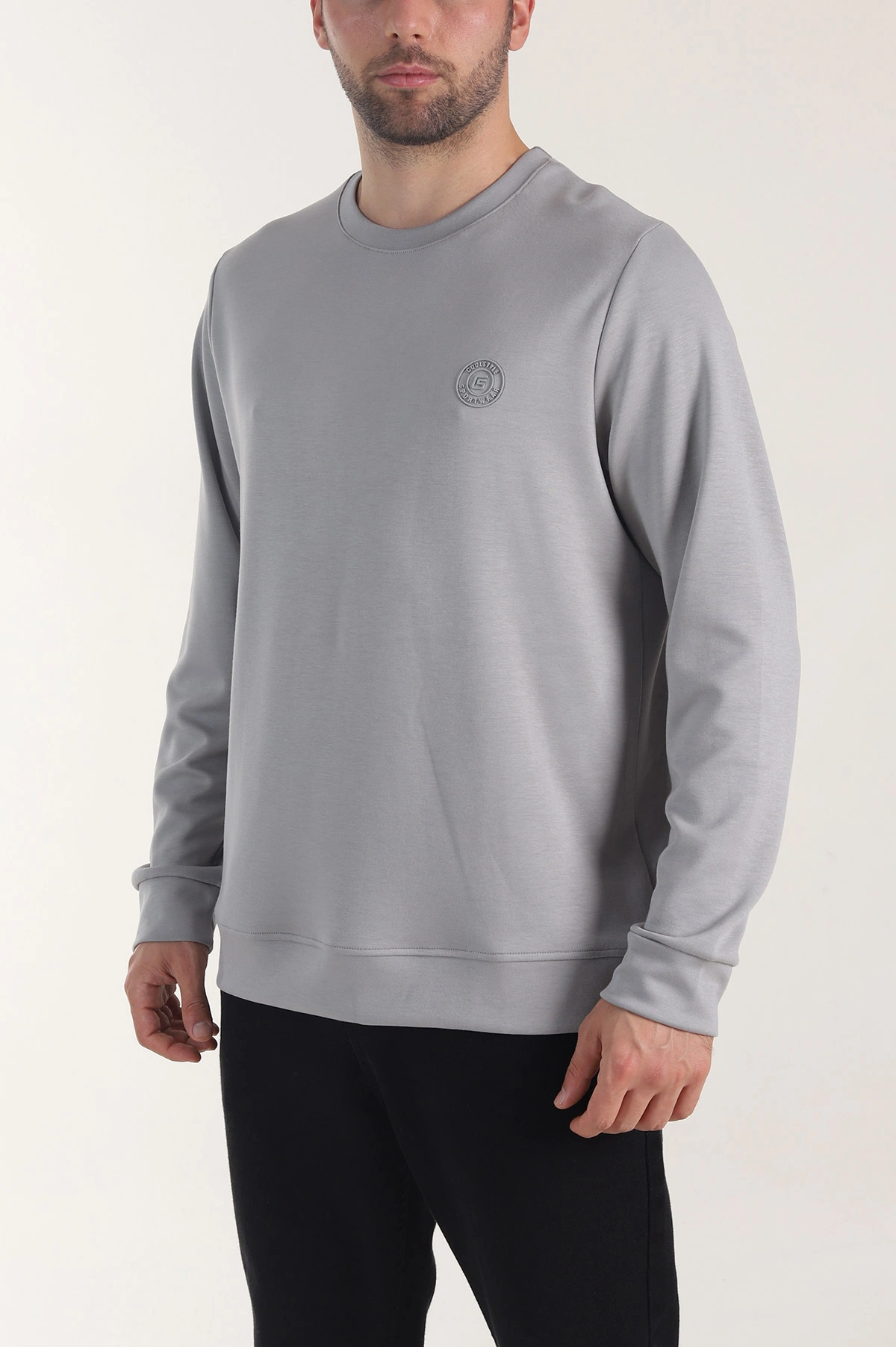 Gri Osyho Kumaş Bisiklet Yaka Erkek Sweatshirt 407680