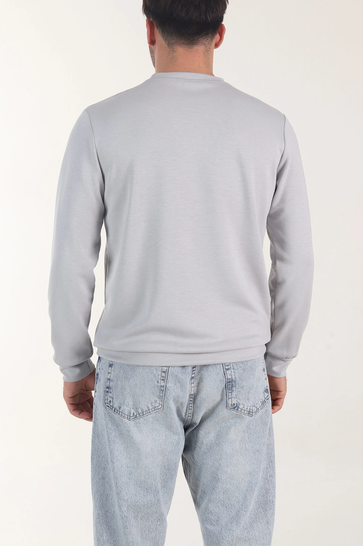 Gri Osyho Kumaş Yazı Detaylı Bisiklet Yaka Erkek Sweatshirt 407344