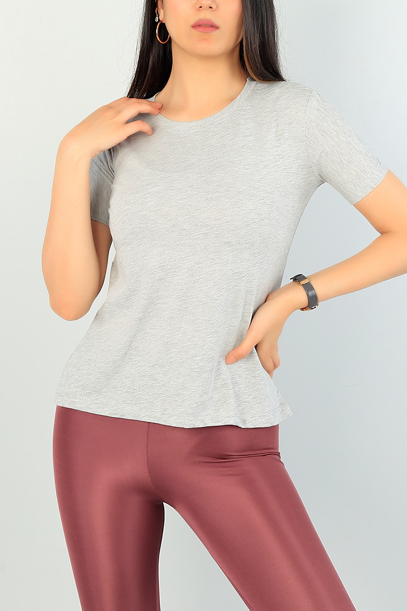 Gri Oval Kesim Bayan Tişört 69709