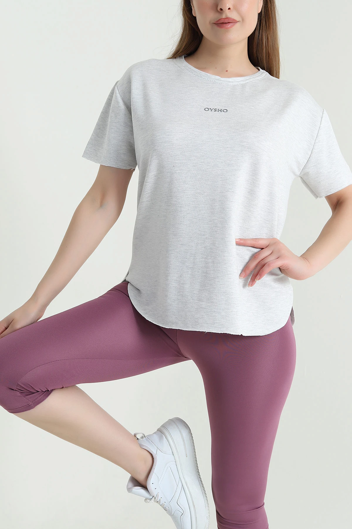Gri Oval Kesim Modal Kadın Tişört 469769