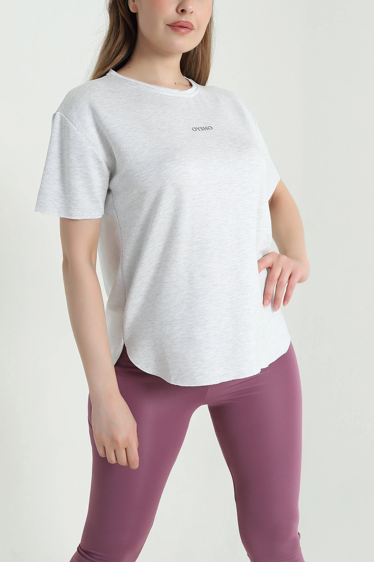 Gri Oval Kesim Modal Kadın Tişört 469769