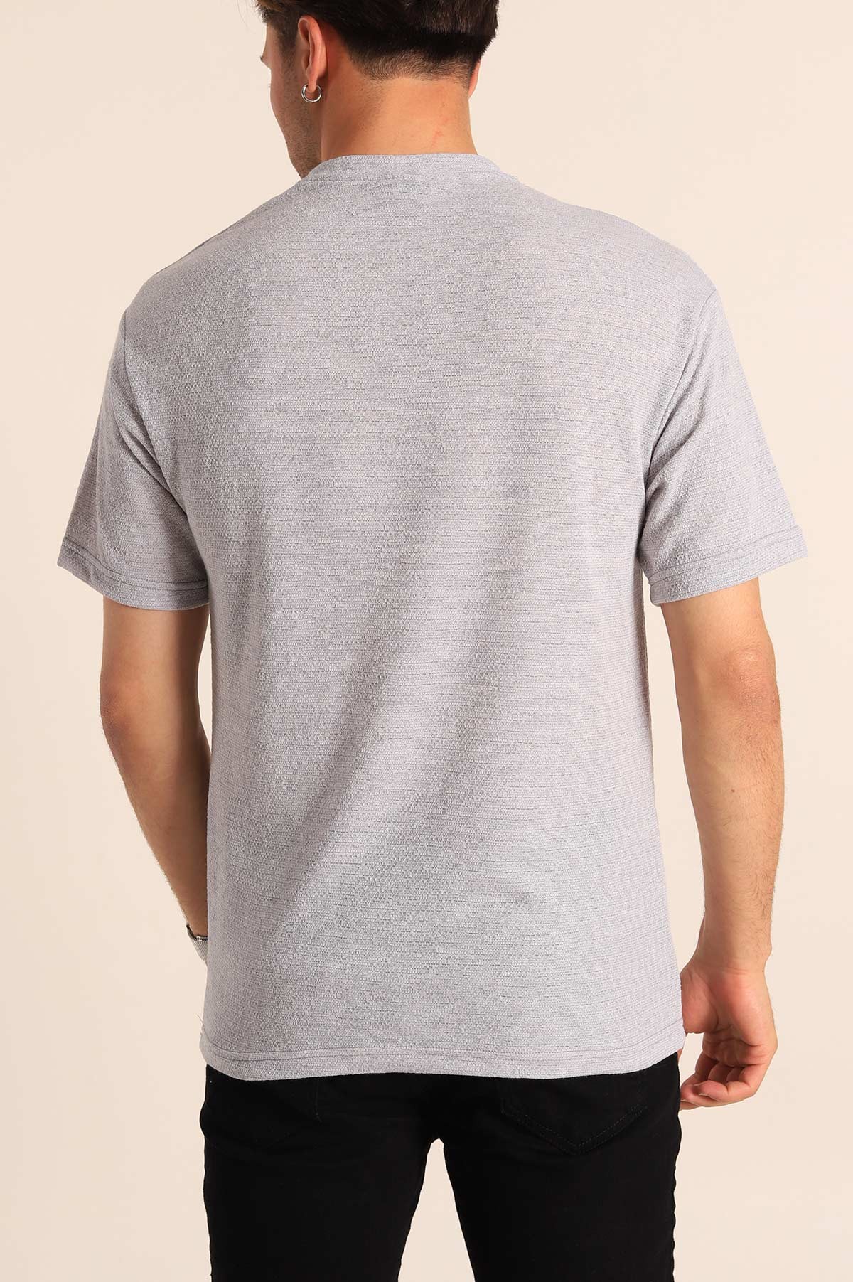 Gri Oversize Dikiş Detaylı Erkek Tişört 181859