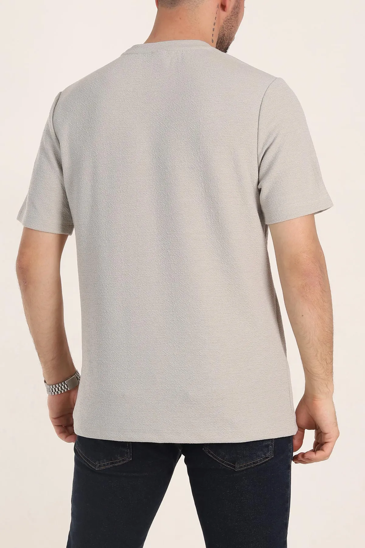 Gri Oversize Kabartma Yazı Detaylı Erkek Tişört 354083
