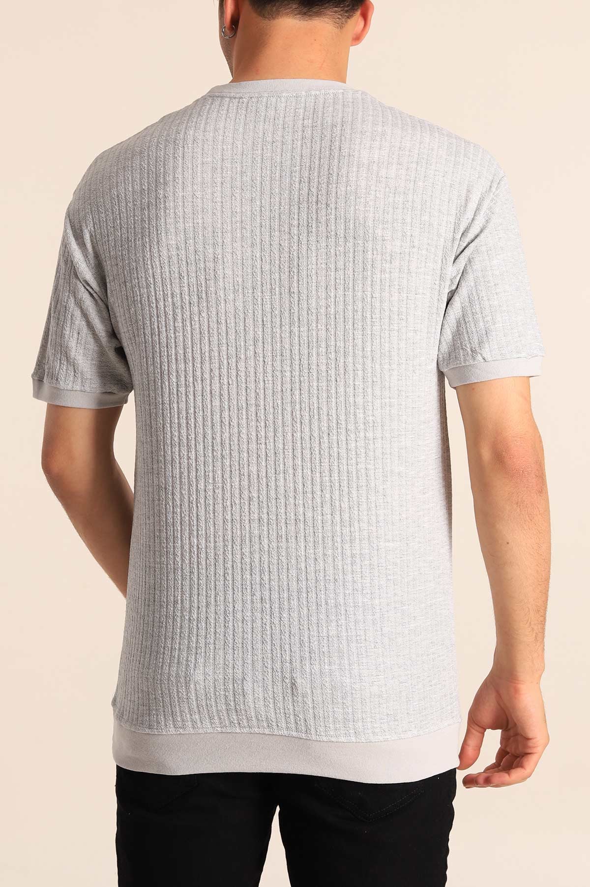 Gri Oversize Kolları Lastikli Erkek Tişört 181711