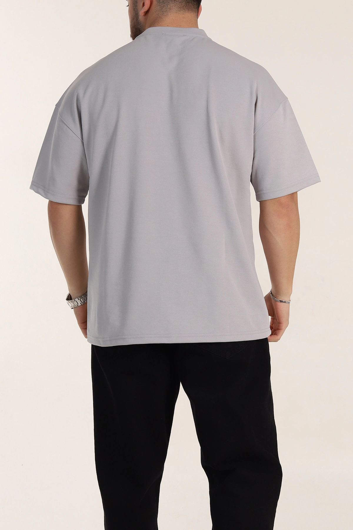 Gri Oversize Parçalı Basic Erkek Tişört 351990