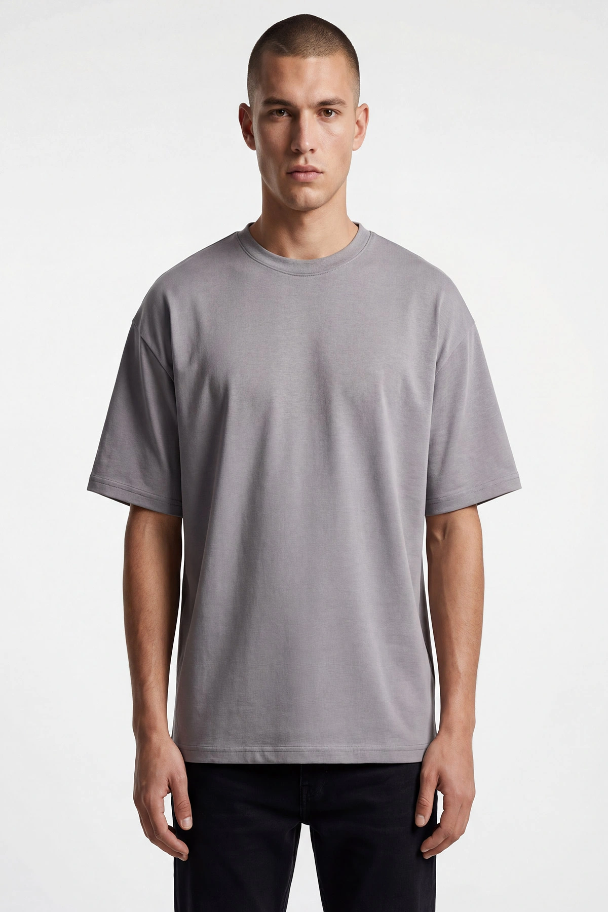 Gri Oysho Kumaş Oversize Bisiklet Yaka Erkek Tişört 438916