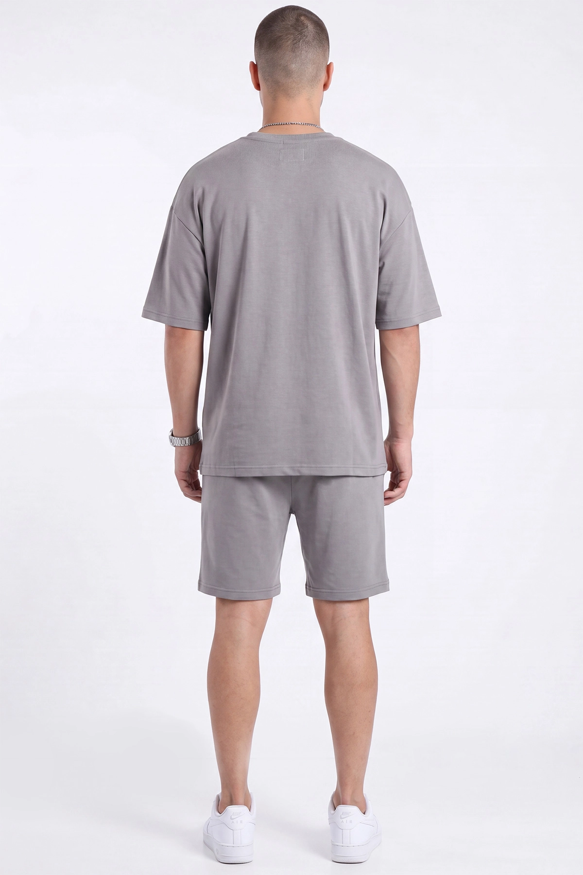 Gri Oysho Kumaş Oversize Erkek Şortlu Takım 471012