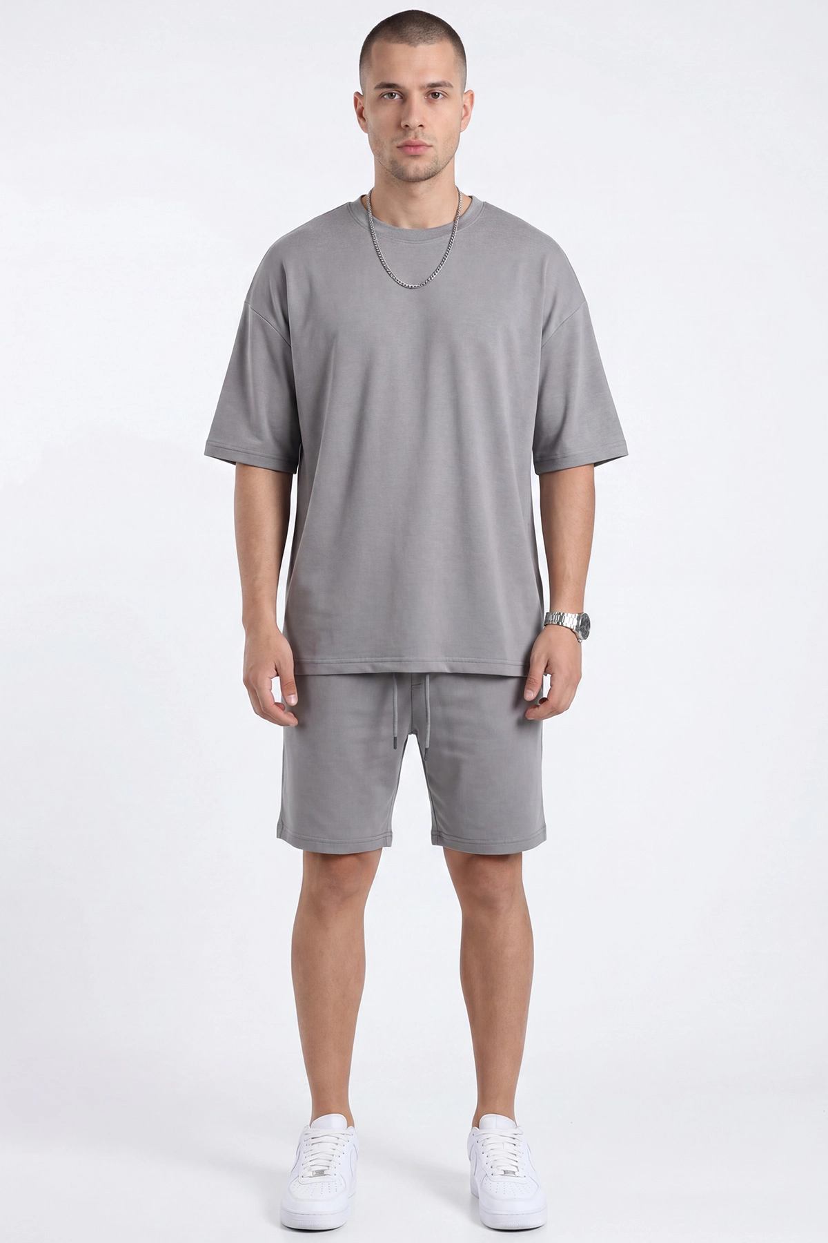 Gri Oysho Kumaş Oversize Erkek Şortlu Takım 471012