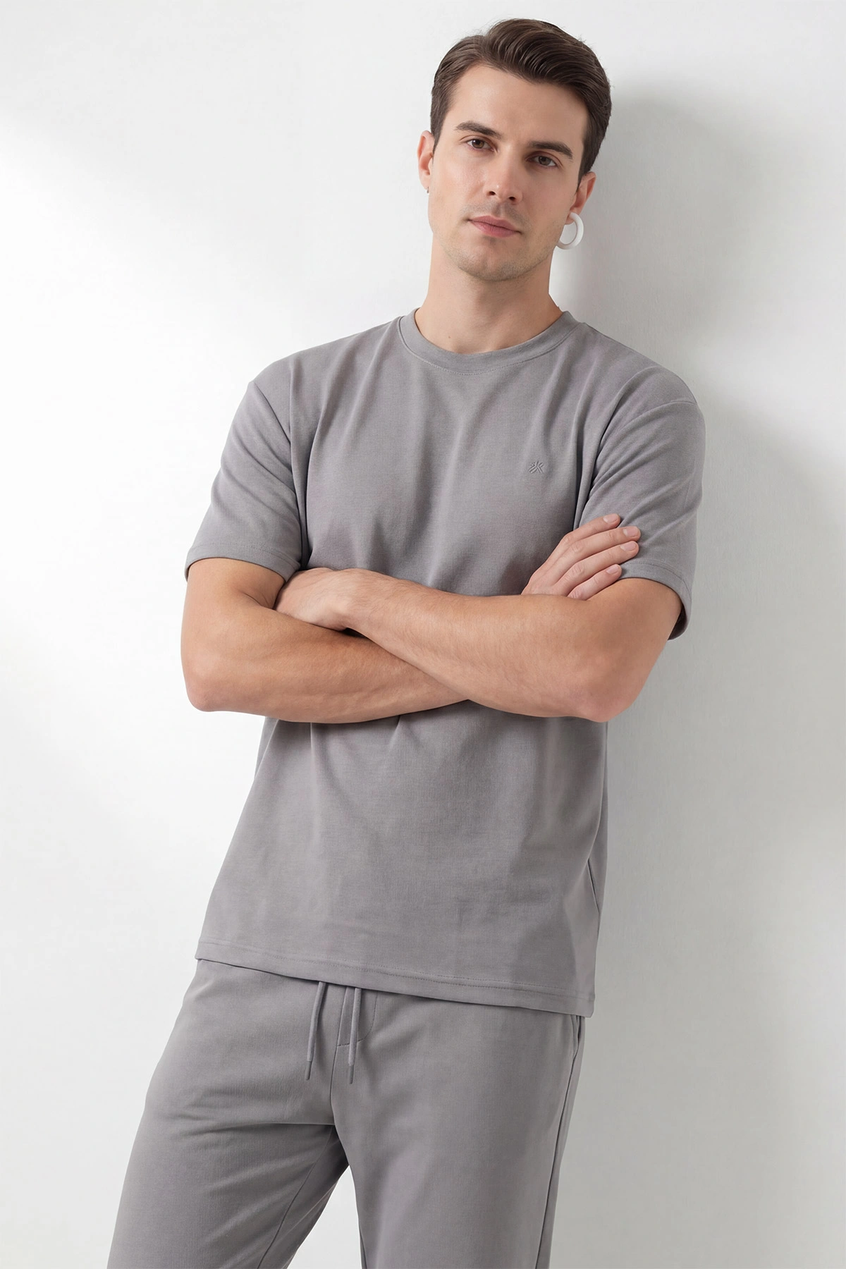 Gri Oysho Kumaş Oversize Erkek İkili Takım 443312