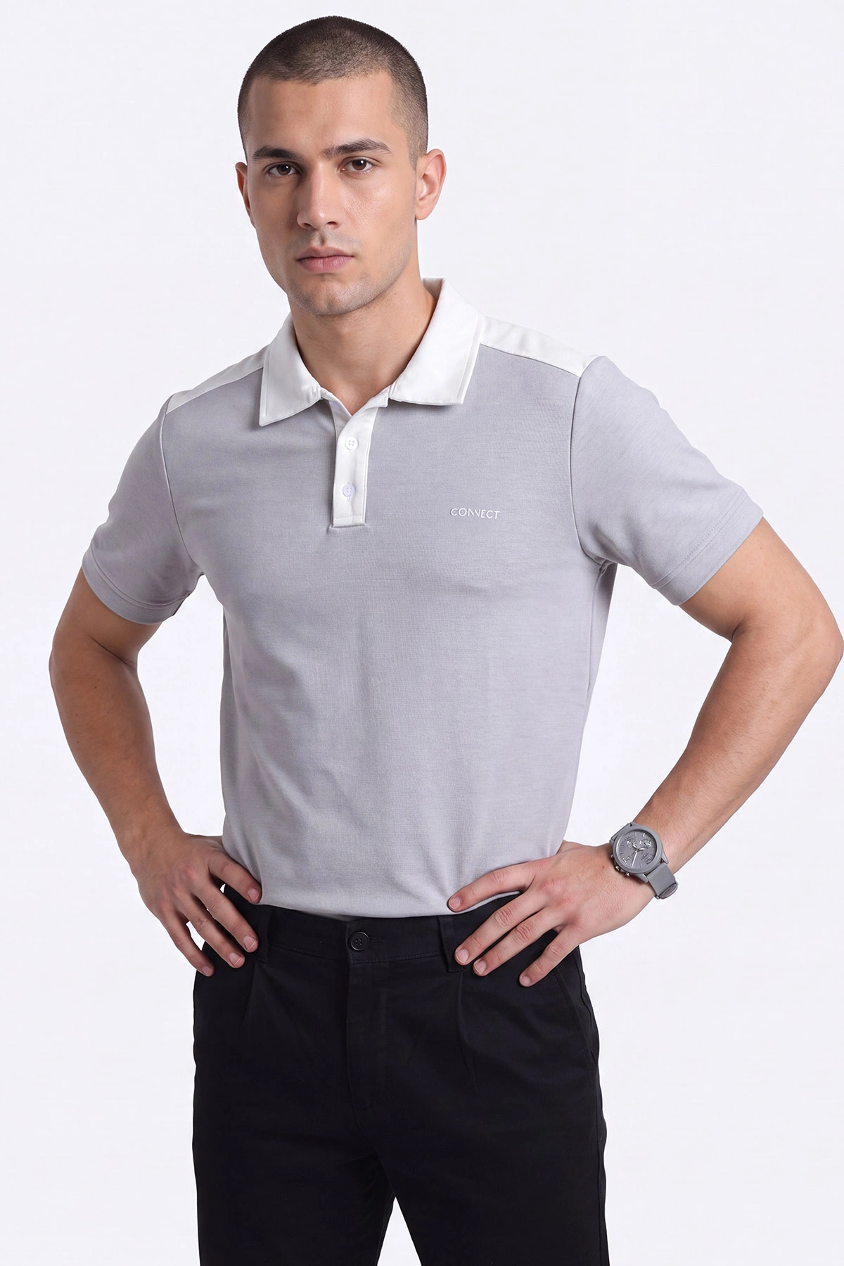 Gri Oysho Kumaş Polo Yaka Düğme Detaylı Erkek Tişört 471698