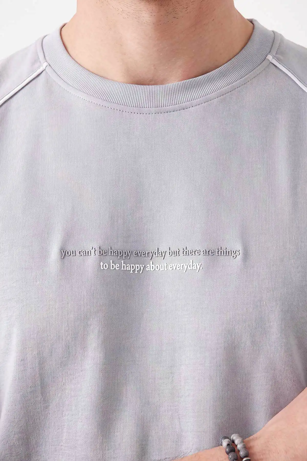 Gri Oysho Kumaş Yazı Detaylı Erkek Tişört 471613