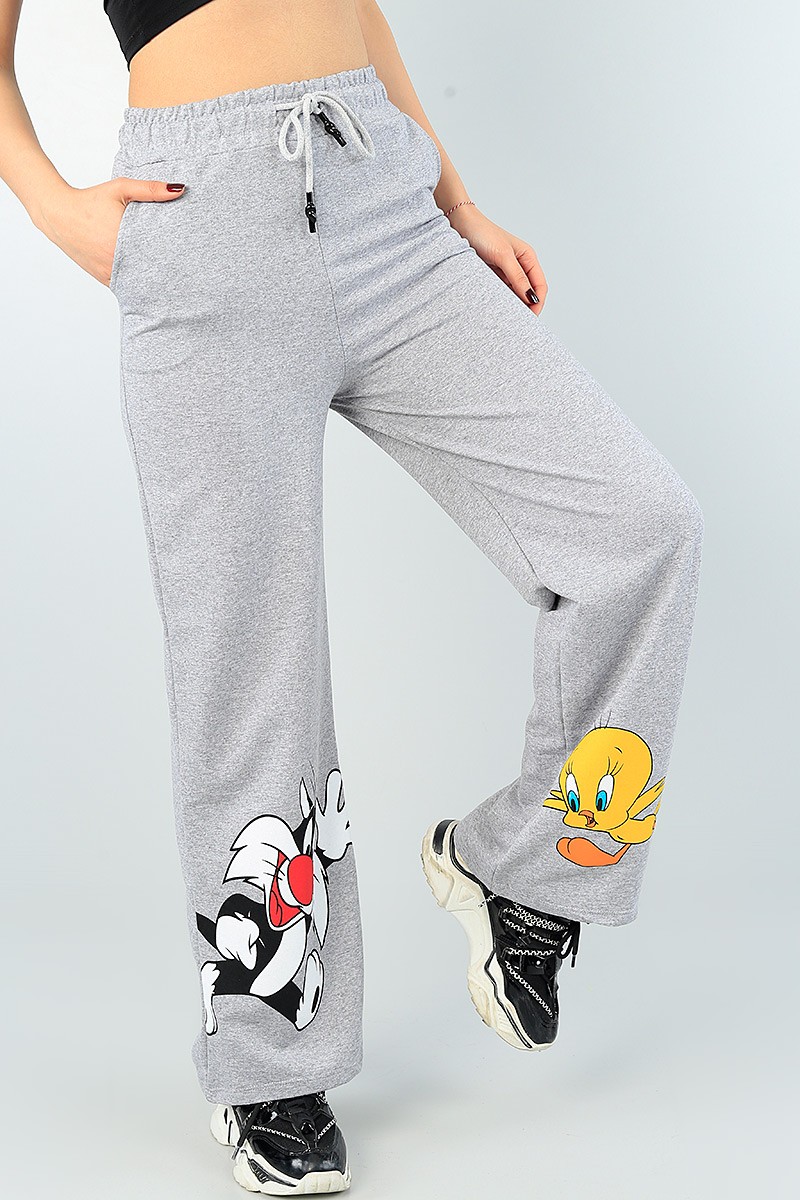 Gri Paça Baskılı Bayan Eşofman Altı 62942