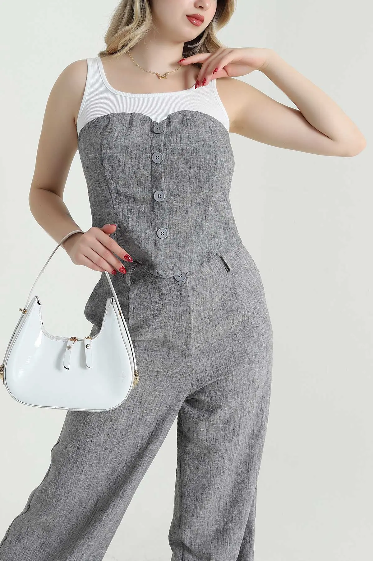 Gri Pantolon Bluz Kadın İkili Takım 468891