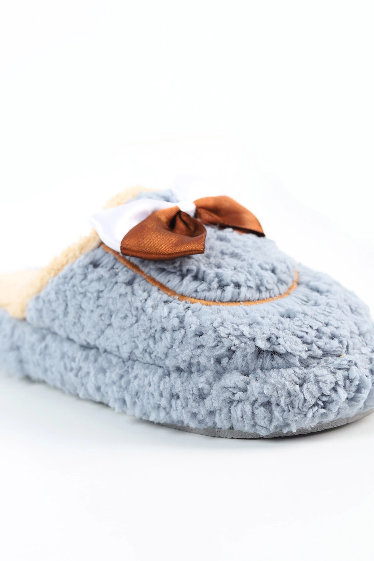 Gri Peluş Fiyonk Detaylı Kadın Ev Terliği 496684