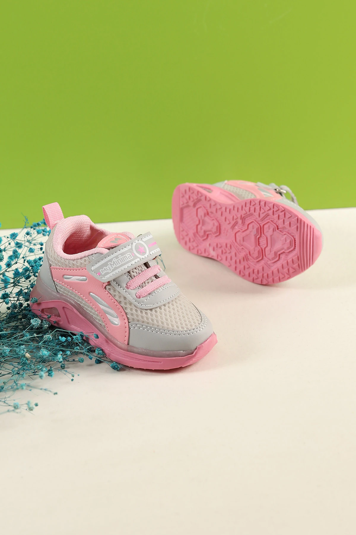 Gri Pembe (21-25 Bebe) Yıldız Baskılı Işıklı Bebe Spor Ayakkabı 257181