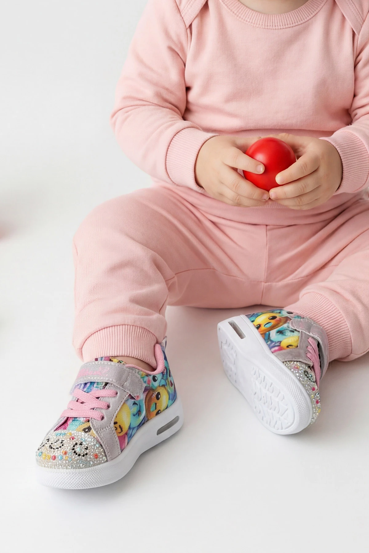 Gri Pembe ( 22 - 25 ) Işıklı Taş Tasarımlı Kız Bebek Spor Ayakkabı 439856