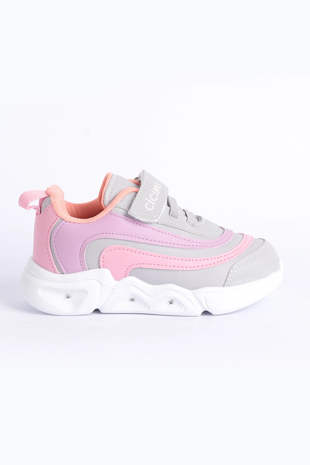 Gri Pembe  (26-30 Patik) IşIklı Şeritli Kalın Taban Çocuk Spor Ayakkabı 304388