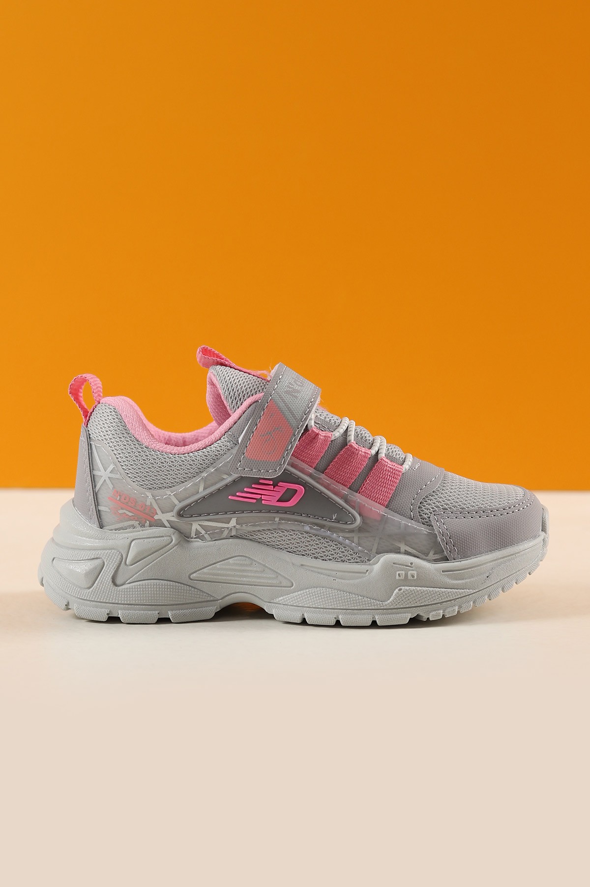 Gri Pembe (26-30 Patik) Kalın Taban Fuspetli Kız Çocuk Spor Ayakkabı 221715