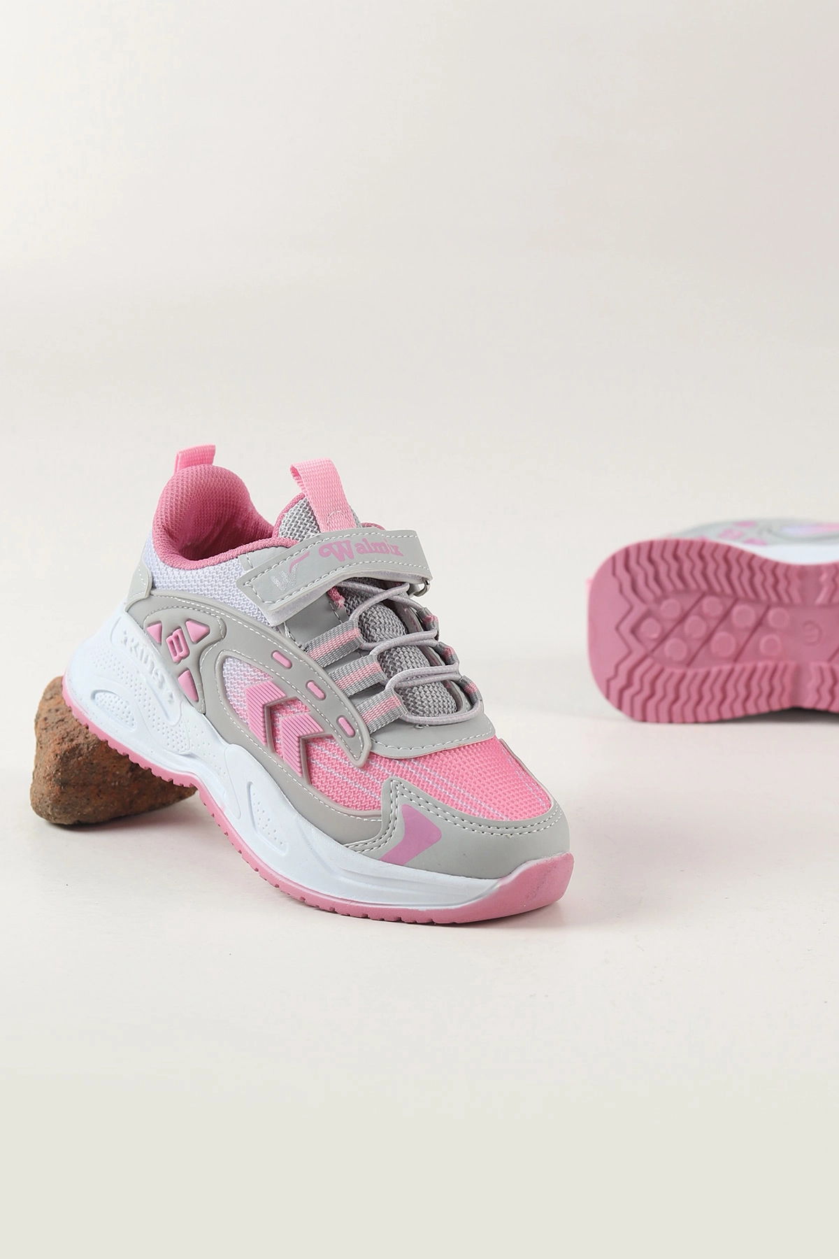 Gri Pembe ( 31 - 35 ) Cırt Bantlı Bağcıklı Kız Çocuk Spor Ayakkabı 462765