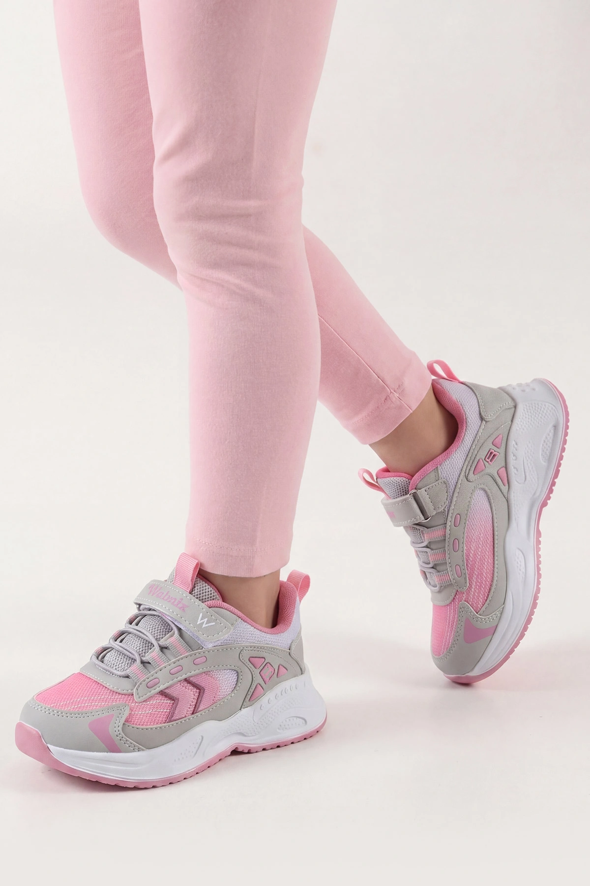 Gri Pembe ( 31 - 35 ) Cırt Bantlı Bağcıklı Kız Çocuk Spor Ayakkabı 462765