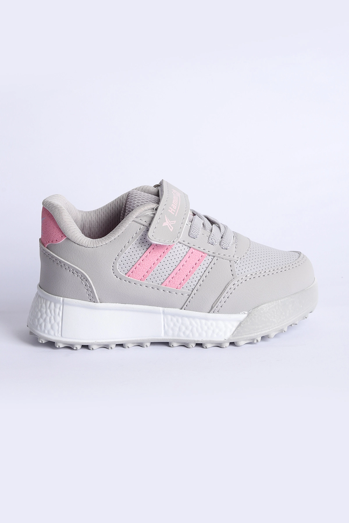 Gri Pembe  (31-35 Filet) Yan  Şeritli Cırtlı Kalın Taban Kız Çocuk Spor Ayakkabı 309105