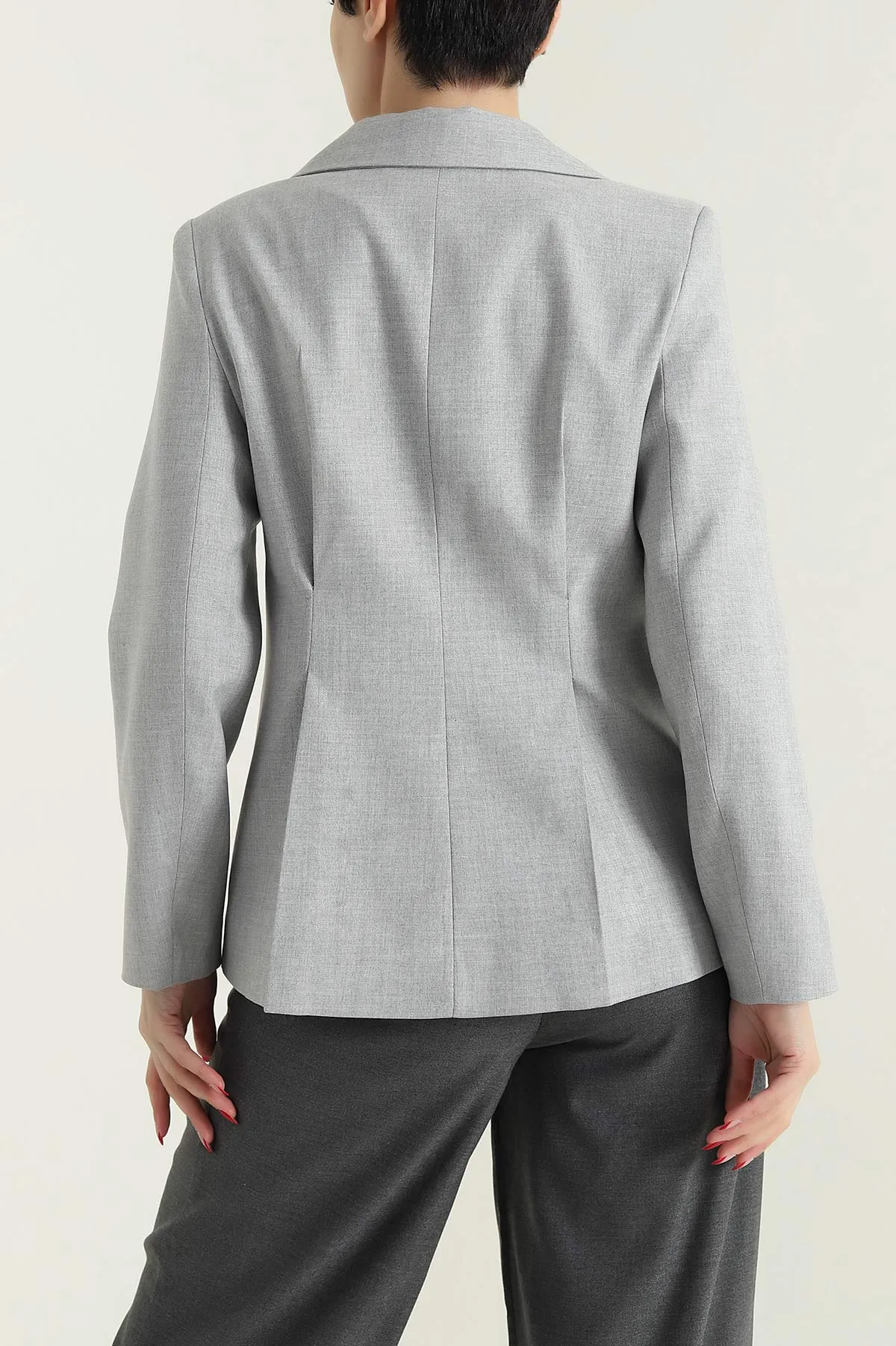 Gri Pileli Bezayağı Blazer Kadın Ceket 431012