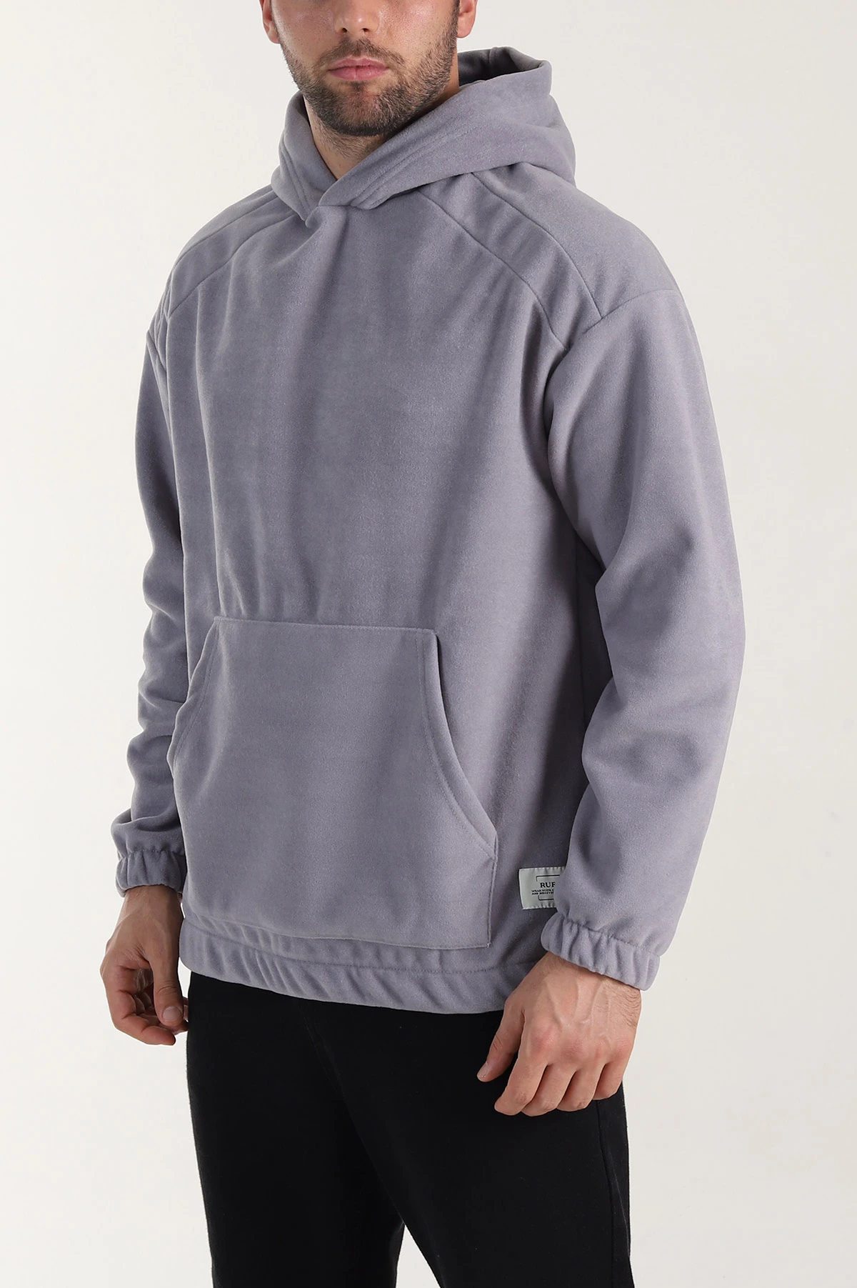 Gri Polar Kumaş Kapüşonlu Erkek Sweatshirt 408509