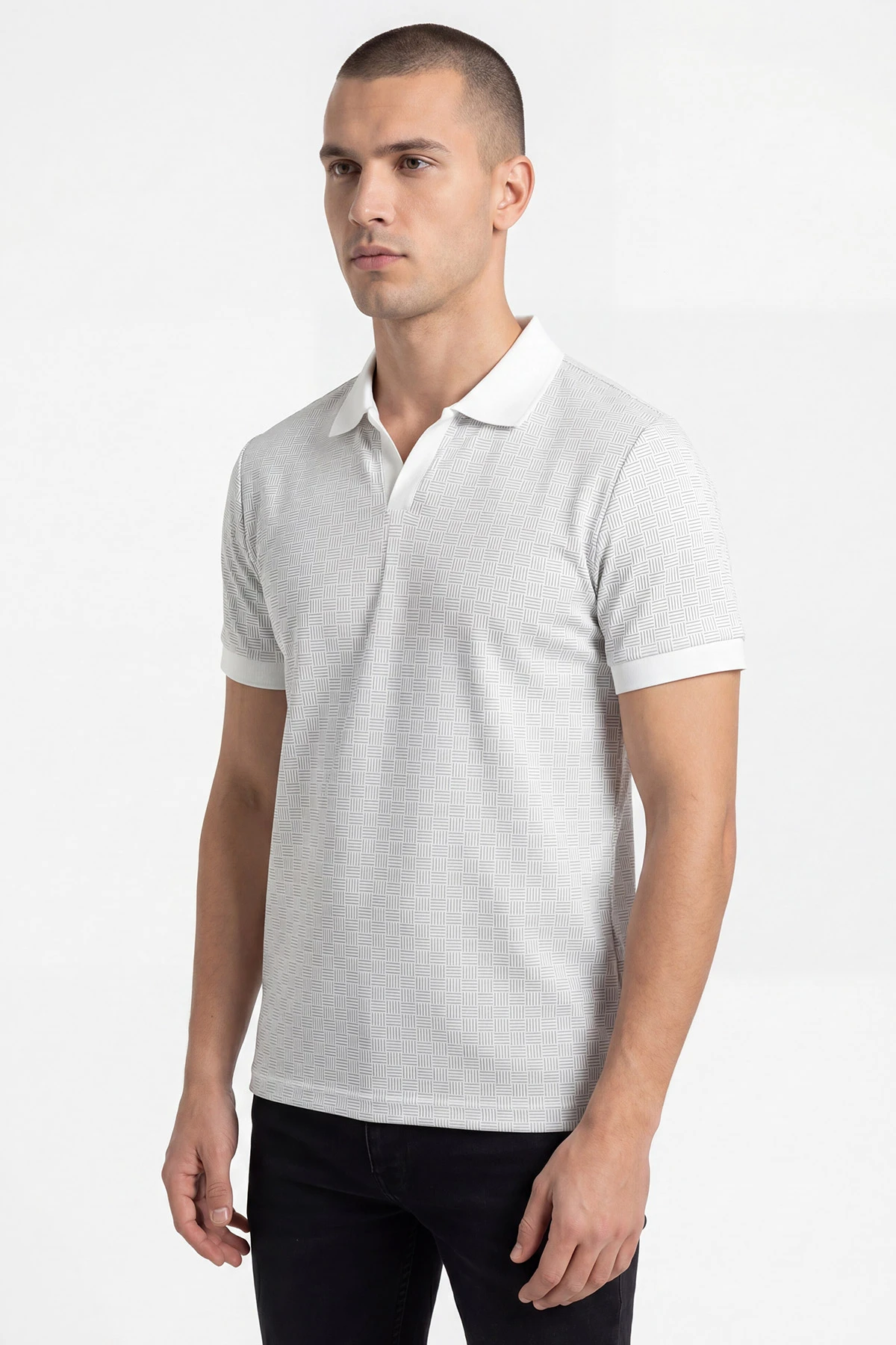 Gri Polo Yaka Çizgili Erkek Tişört 454087