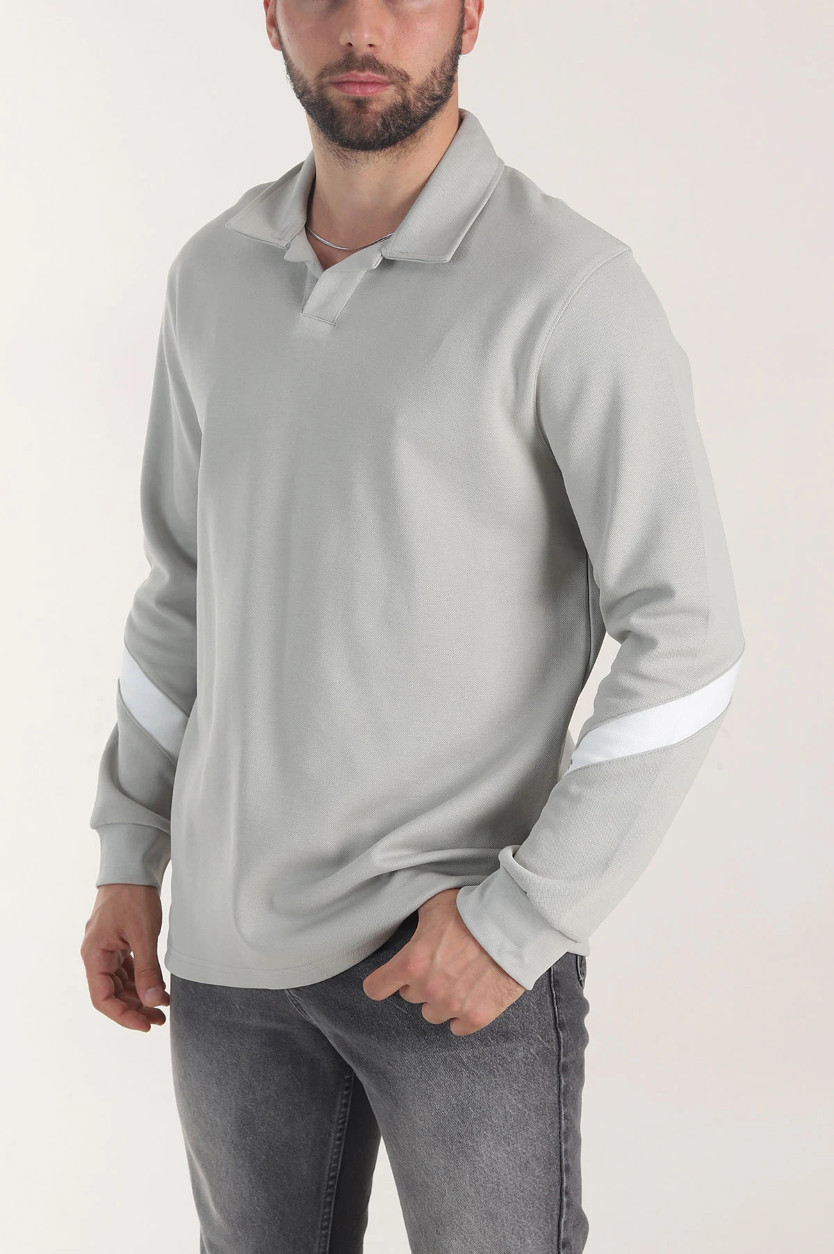 Gri Polo Yaka Erkek Sweatshirt 406884