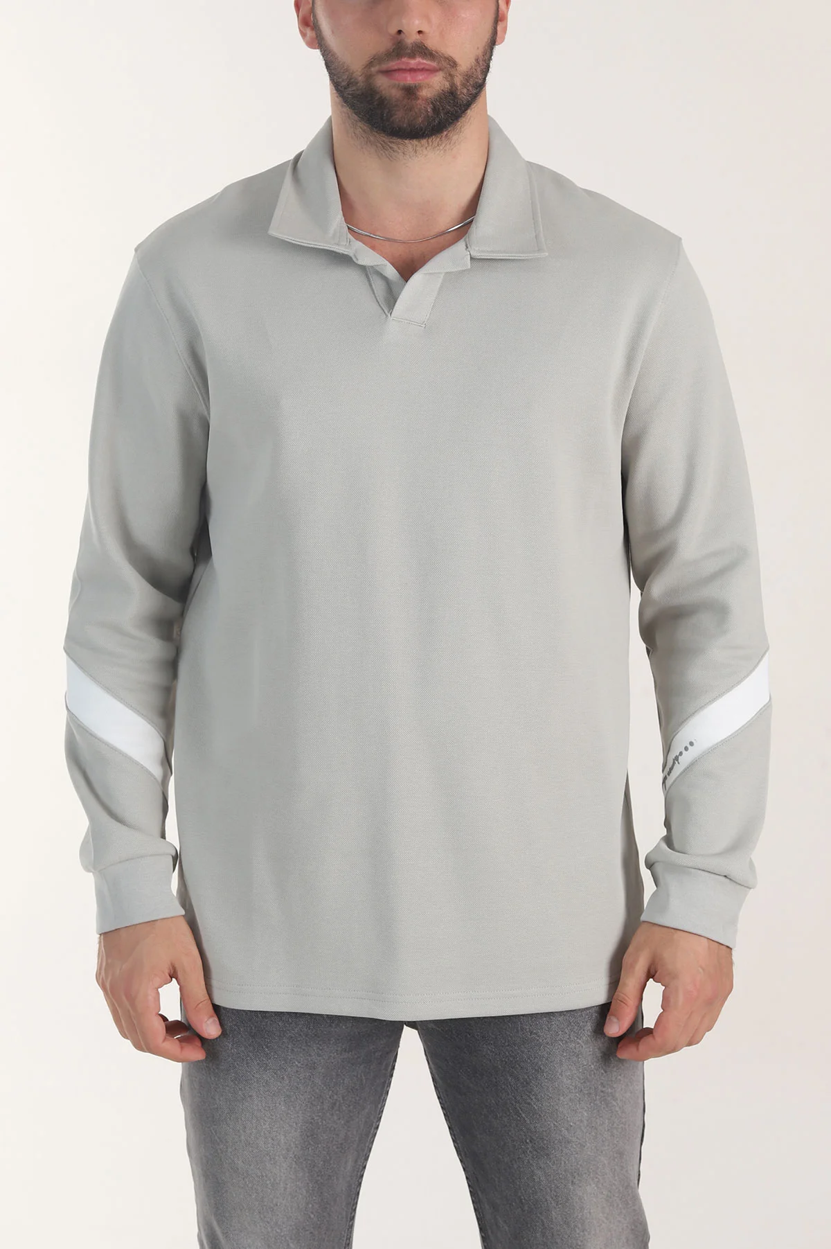 Gri Polo Yaka Erkek Sweatshirt 406884