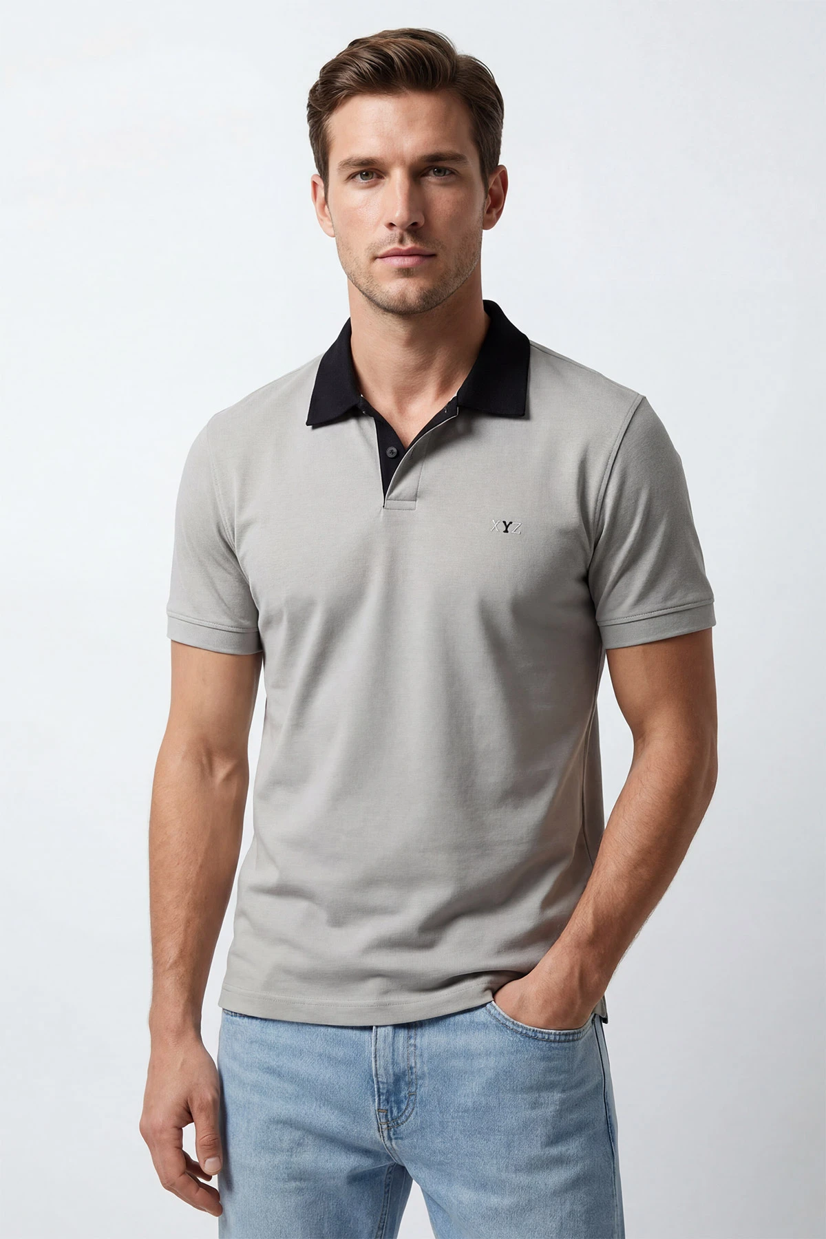 Gri Polo Yaka Erkek Tişört 435555