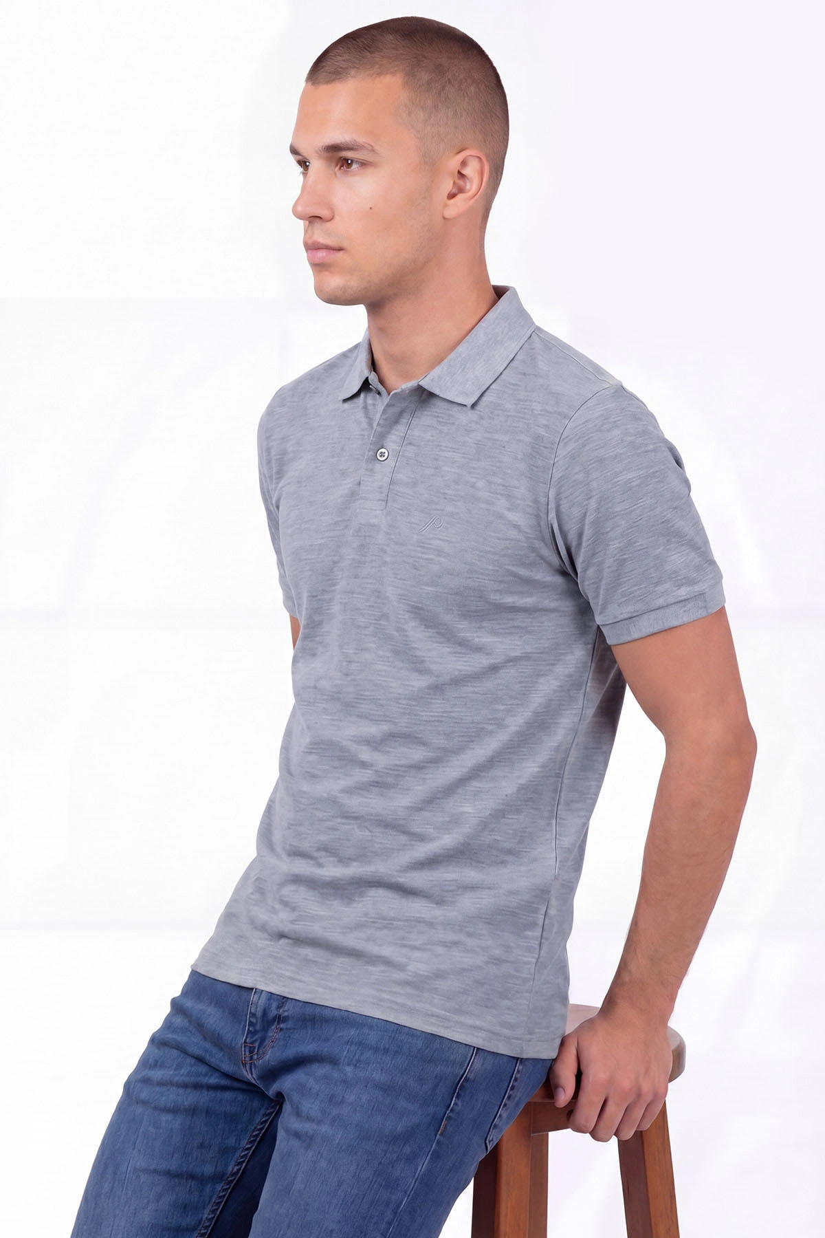 Gri Polo Yaka Erkek Tişört 458863