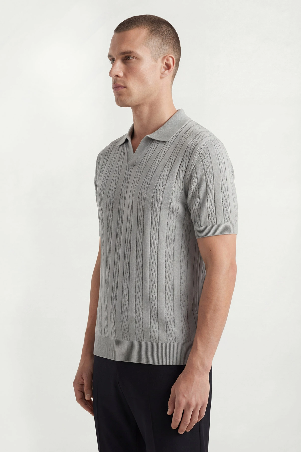 Gri Polo Yaka Erkek Triko Tişört 433133
