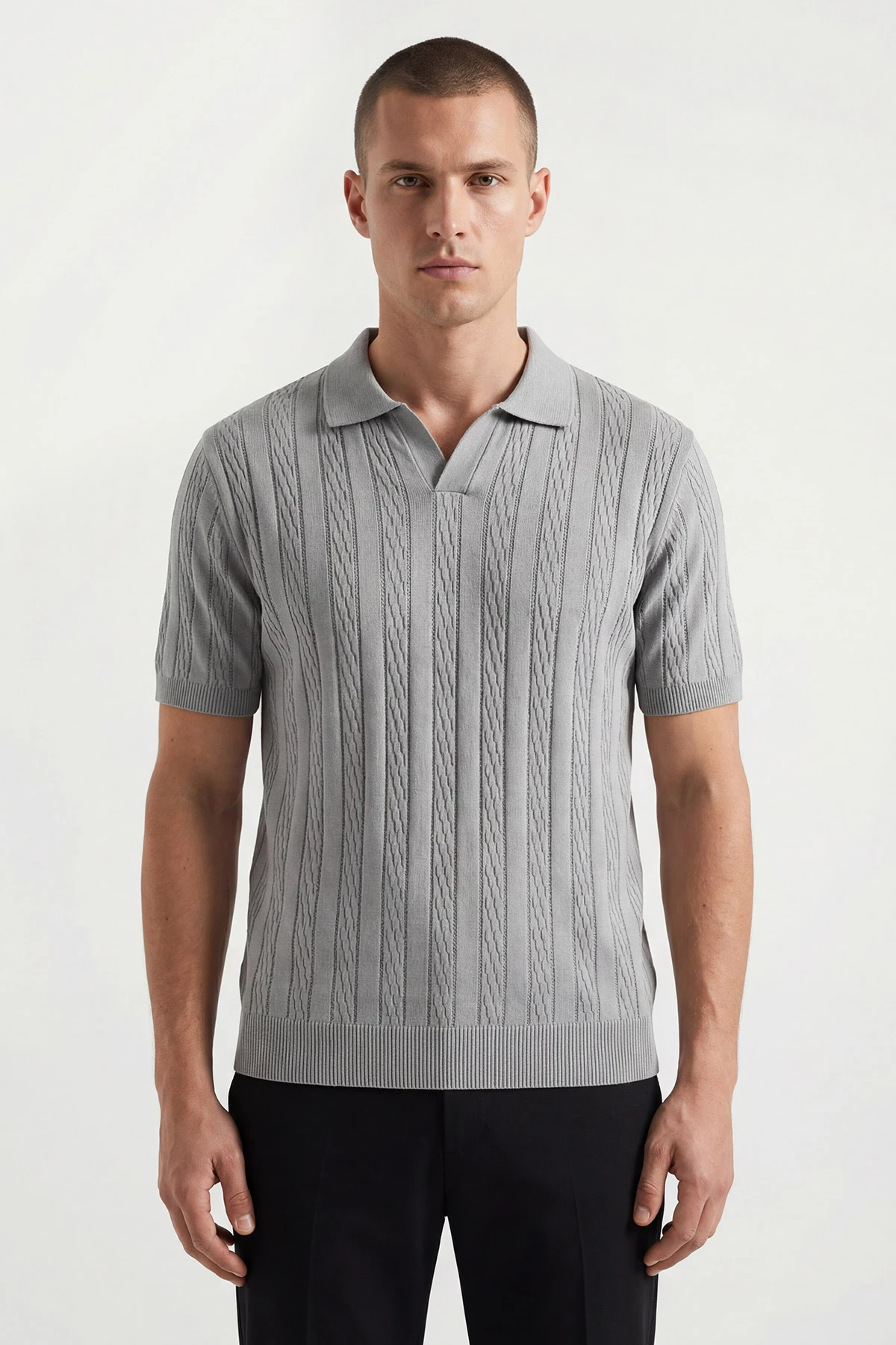 Gri Polo Yaka Erkek Triko Tişört 433133