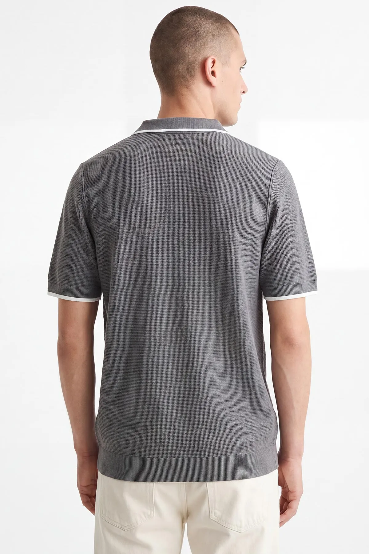 Gri Polo Yaka Erkek Triko Tişört 462207