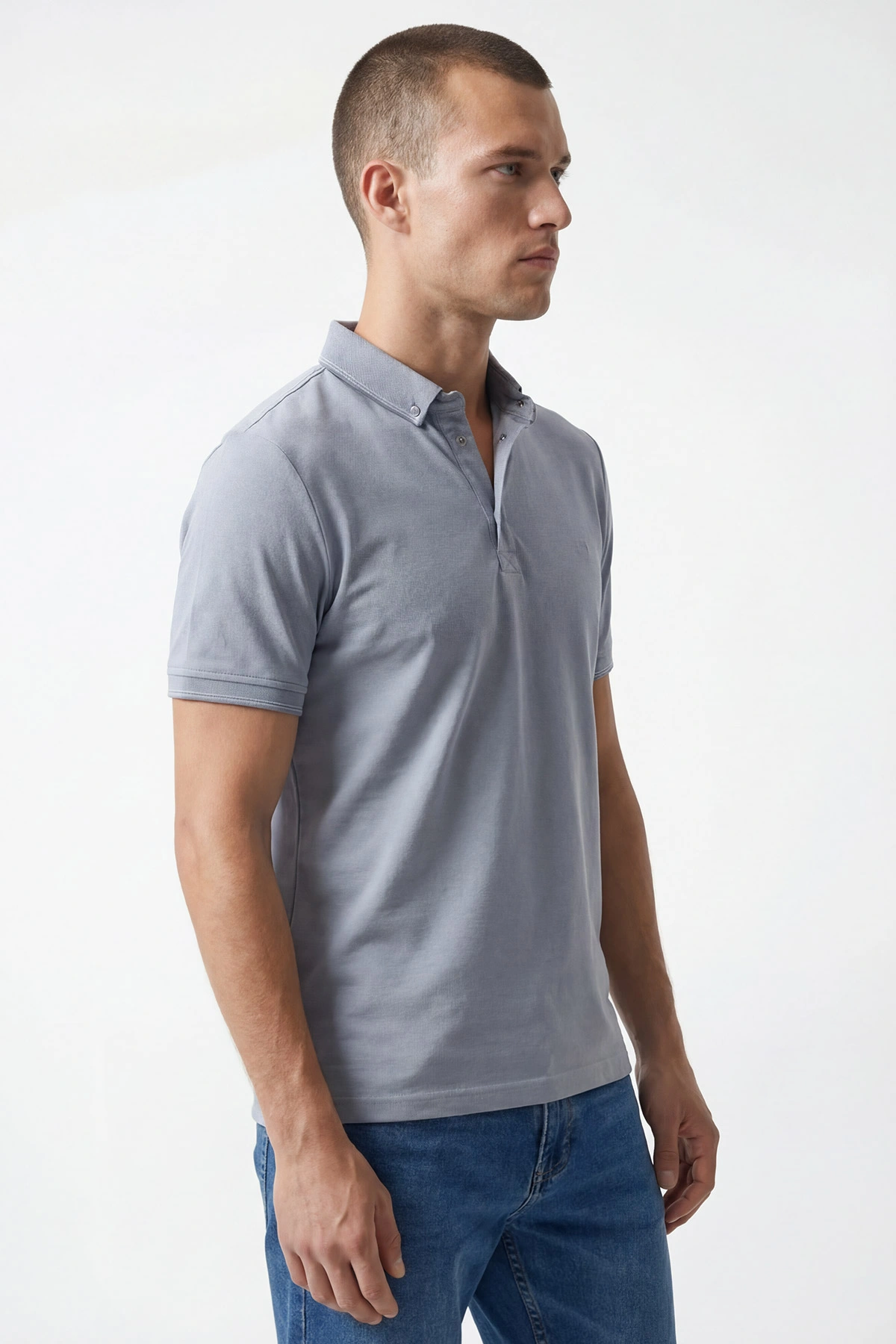 Gri Polo Yaka Likralı Erkek Tişört 433039