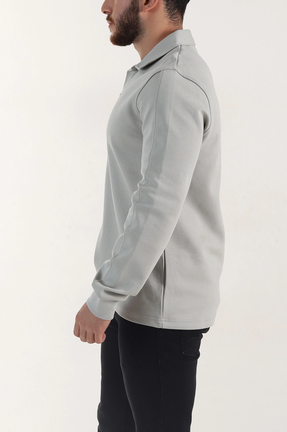 Gri Polo Yaka Uzun Kollu Erkek Sweatshirt 397139